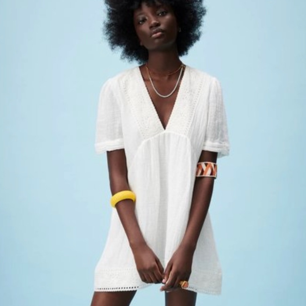 Zara White Linen Blend Mini Dress XS. NWT